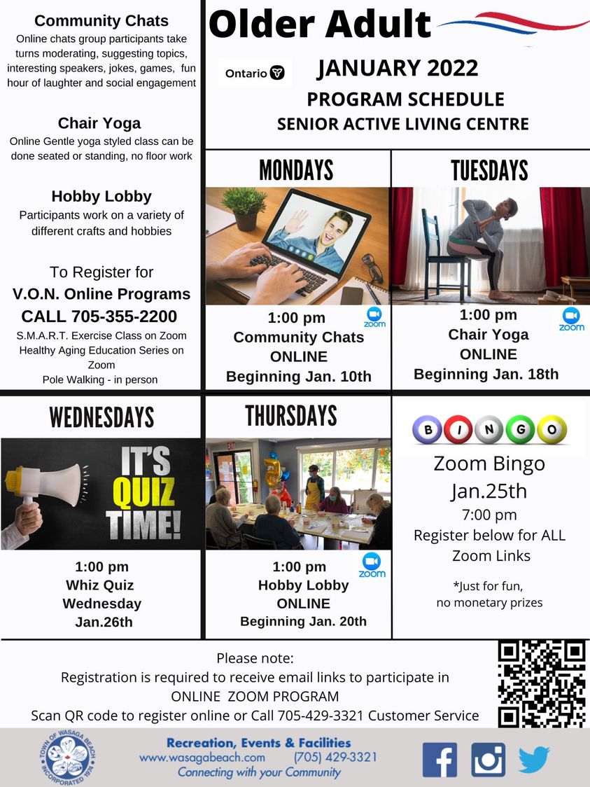 Wasaga Beach Recreation and Events January 2022 Program Schedule