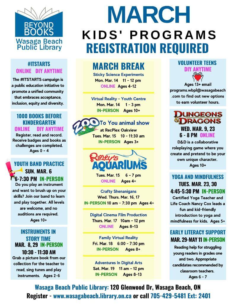Wasaga Beach Library March 2022 Kid Programs