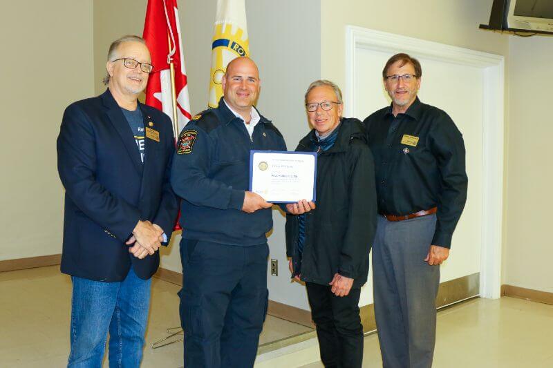 The Rotary Club of Wasaga Beach Paul Harris Award Winner Craig Williams, Deputy Fire Chief